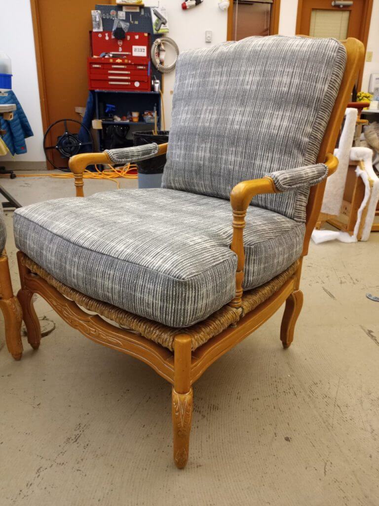 View of a chair crafted by Ace Upholstery.