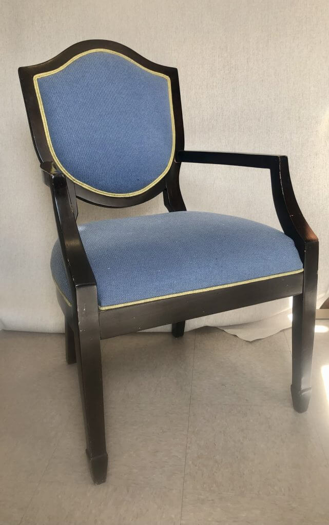 Front view of an exceptionally stylish finished chair.